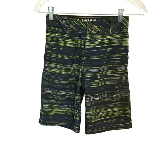 Tony Hawk Hybrid Boys Bermuda Shorts Sz 8 Striped Gray and Lime Green Quick Dry - Picture 1 of 7